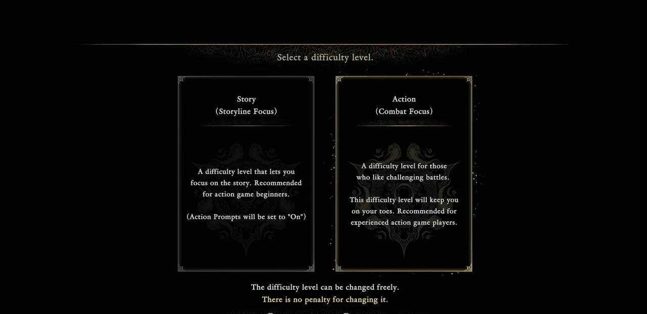 The demo difficulty selection screen showing Story and Action
