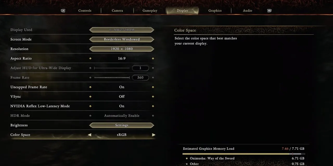 The demo's PC display settings screen