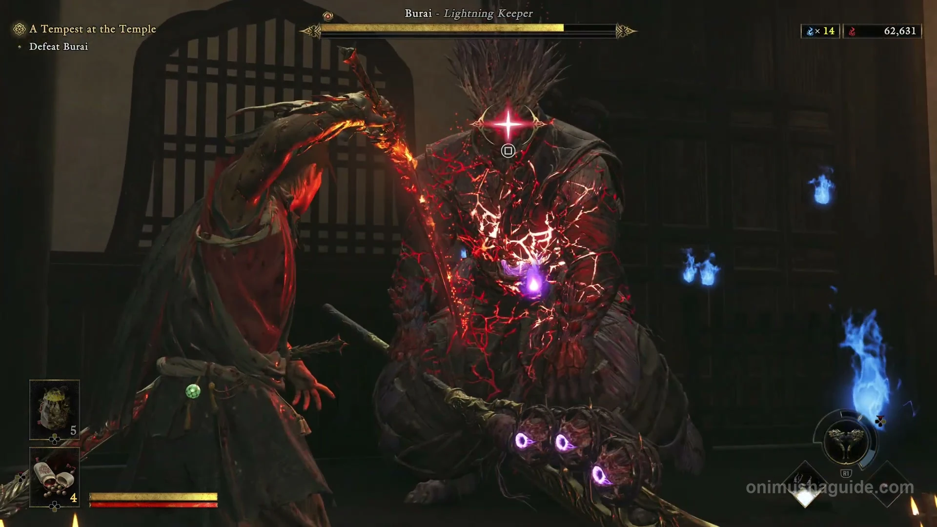 Square weak-point prompt on Burai after his stamina is depleted