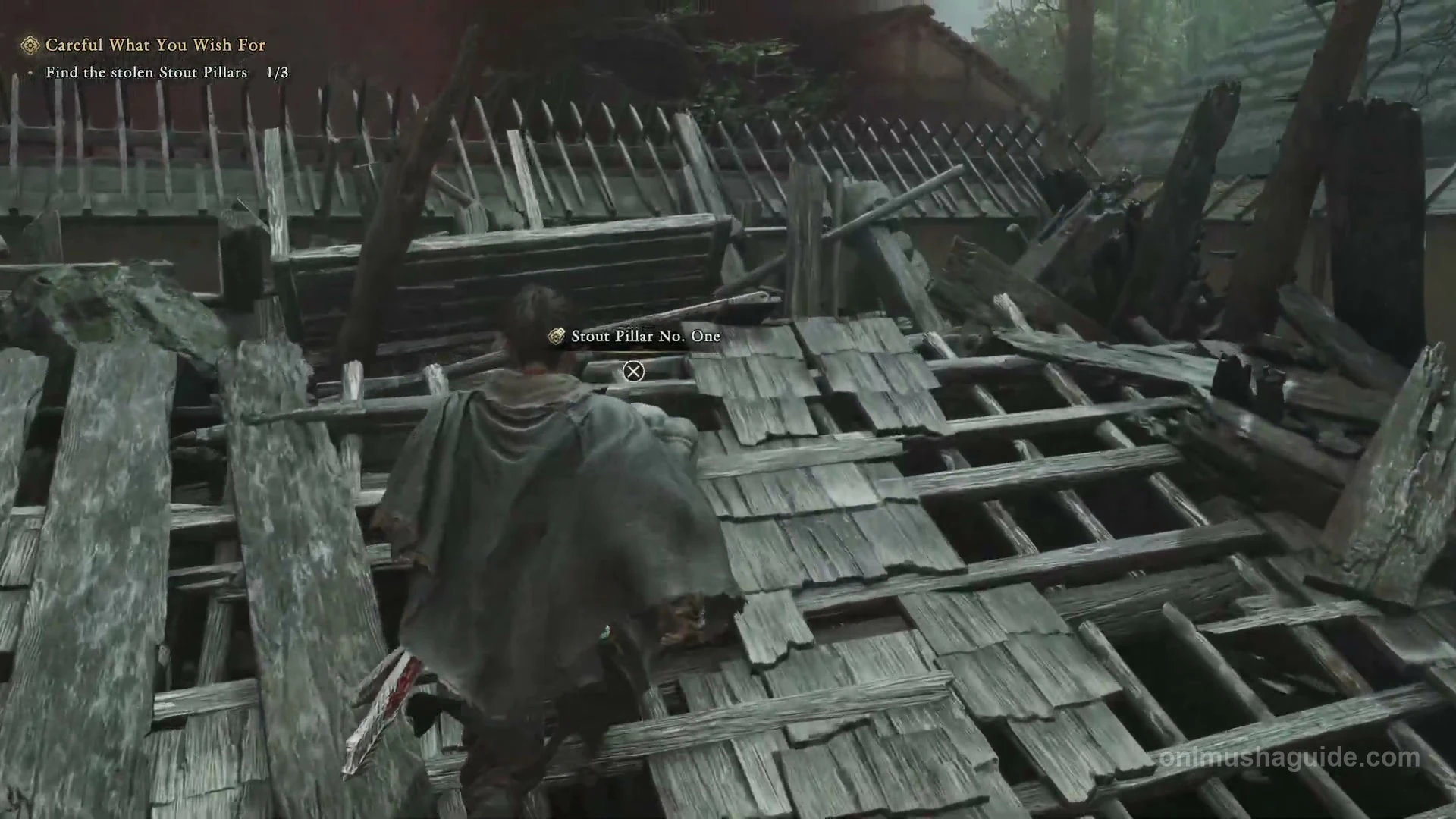 Stout Pillar No. One on the collapsed roof boards with its Cross pickup prompt