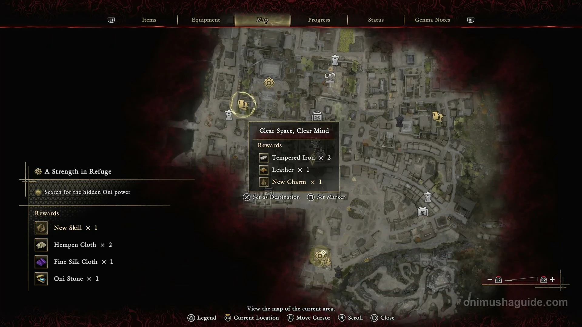 Clear Space, Clear Mind selected on the map with Cross Set as Destination