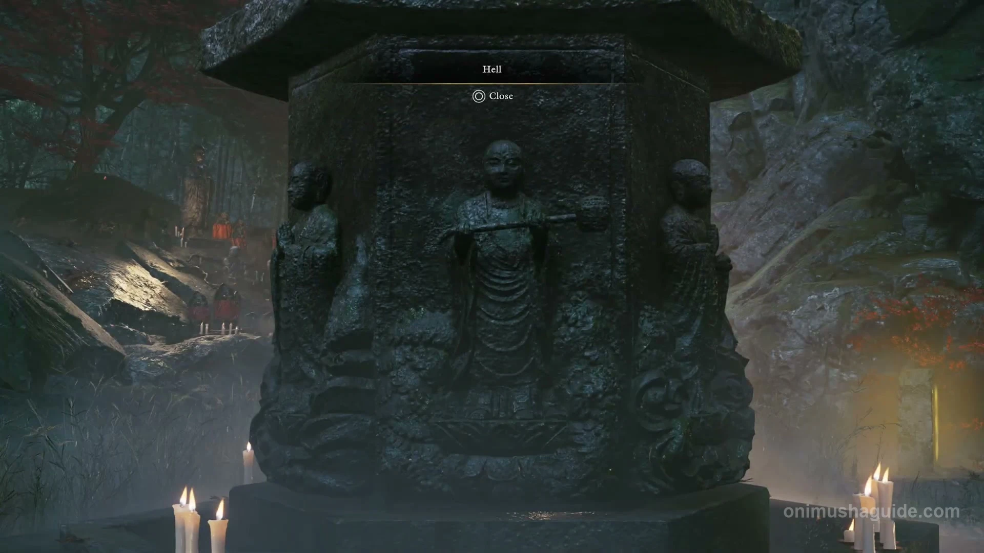 The Hell face of the six-sided pillar, showing the thin figure with outstretched arms