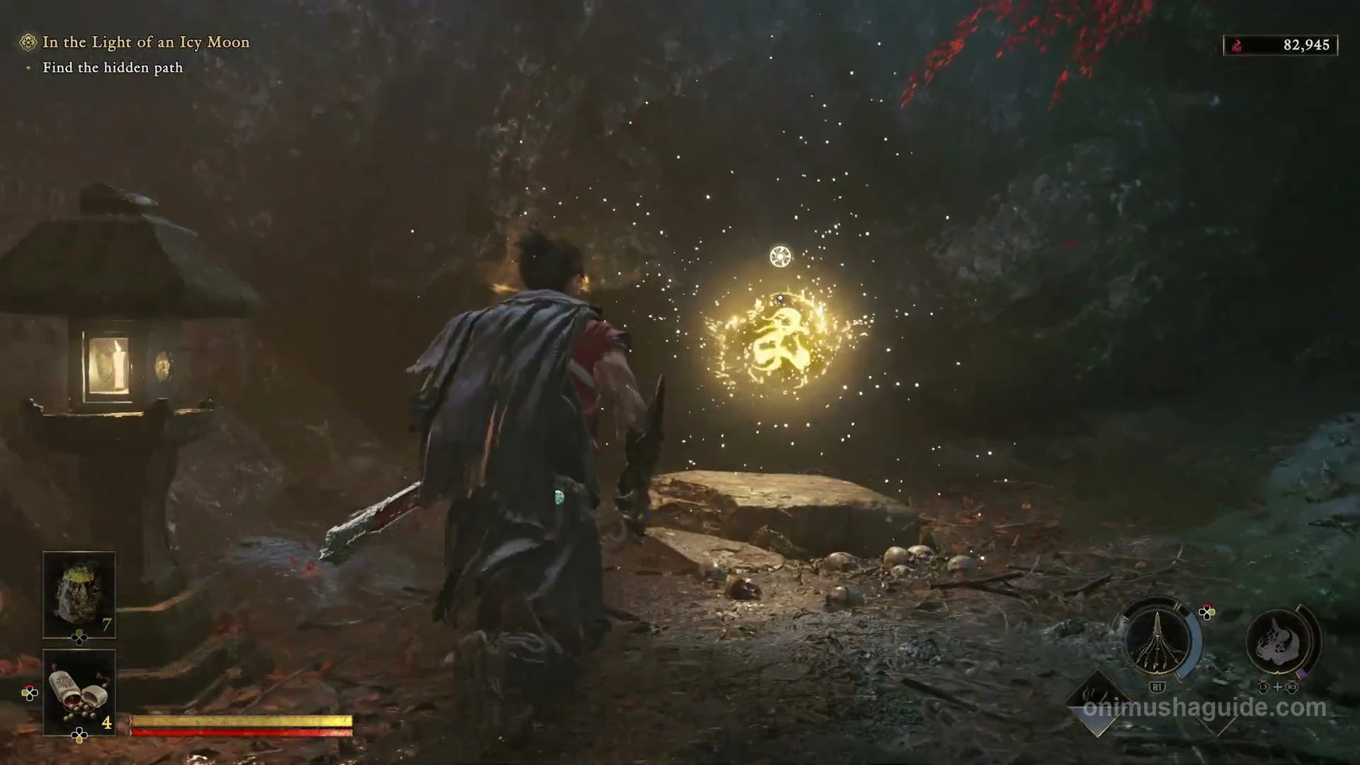 Cross interaction at the gold Glyph behind the illusory rock wall