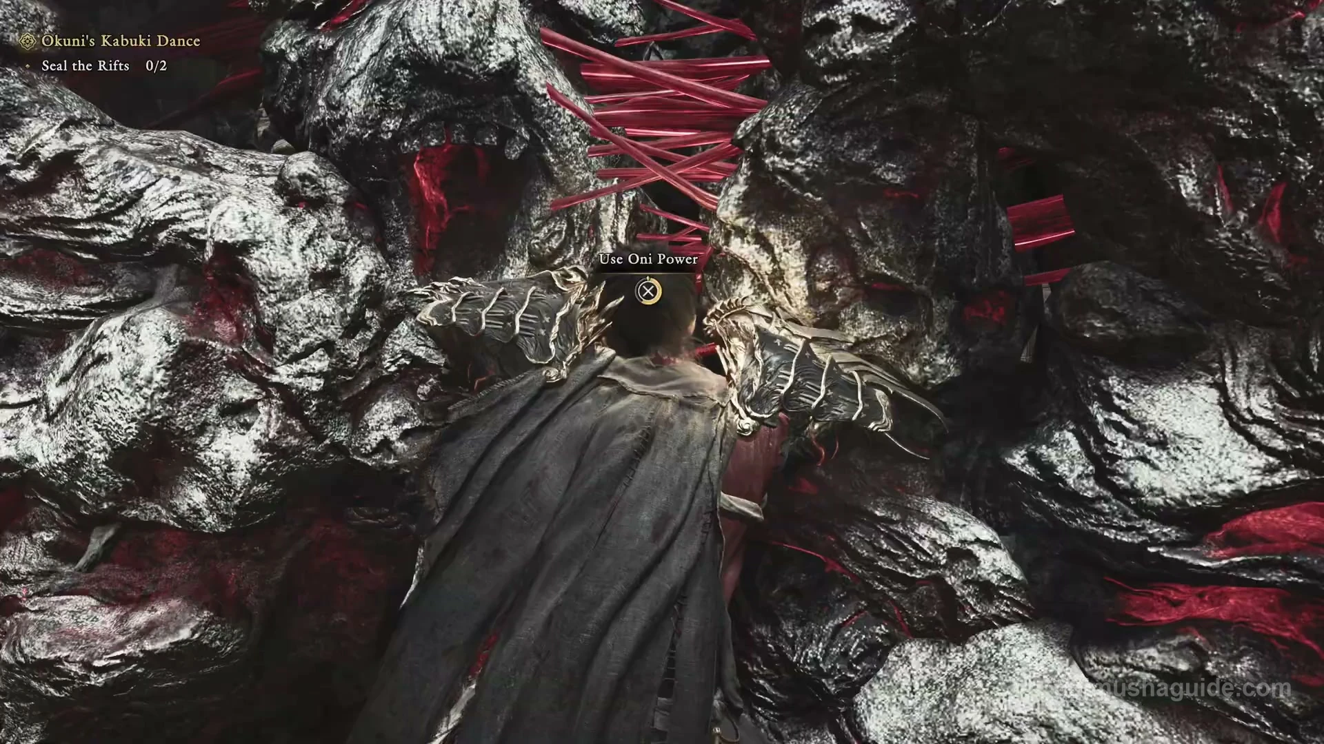 Use Oni Power Cross prompt between the two faces of the first Malice barrier
