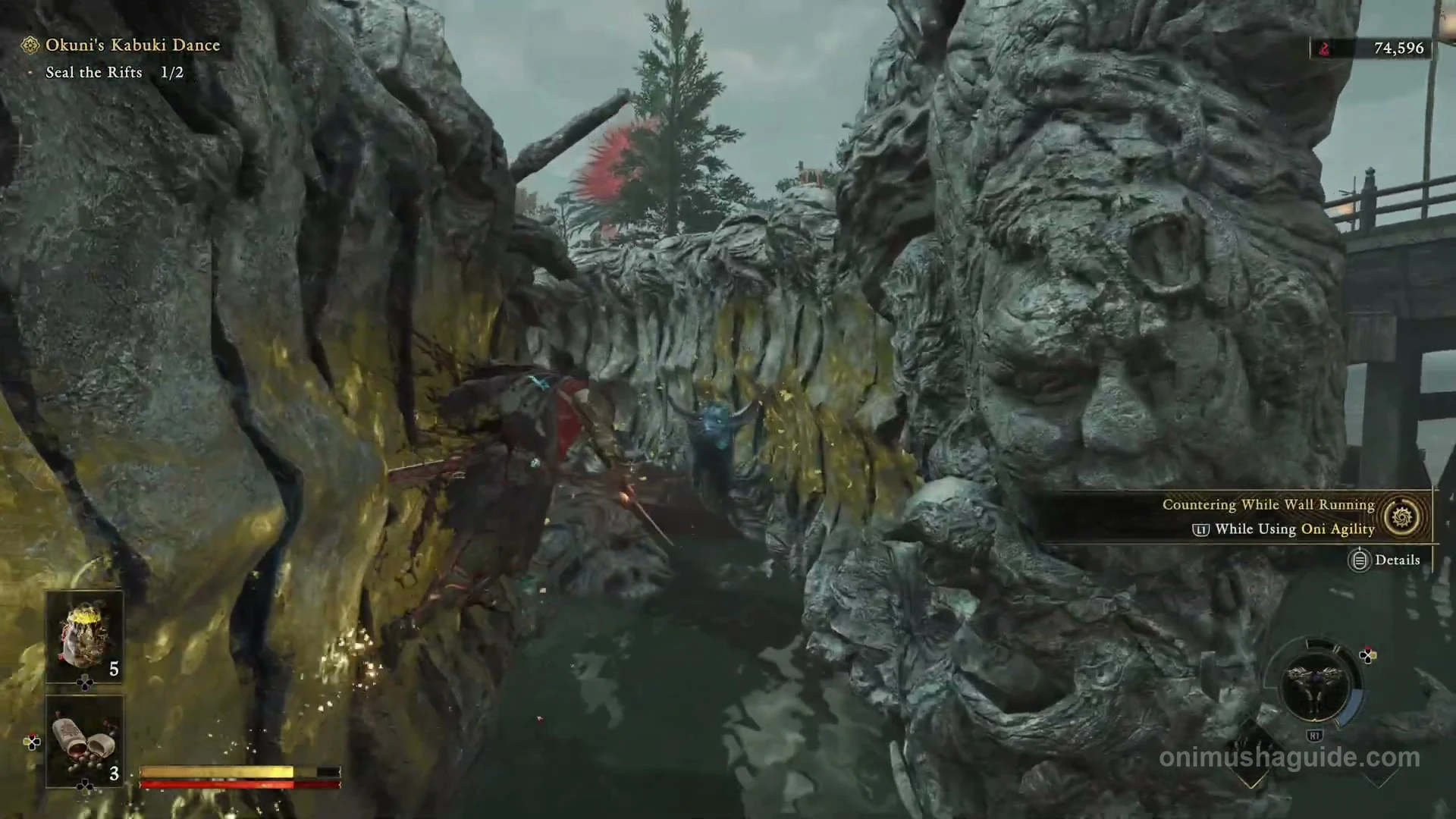 Facing golden walls above the water and the L1 Countering While Wall Running reminder