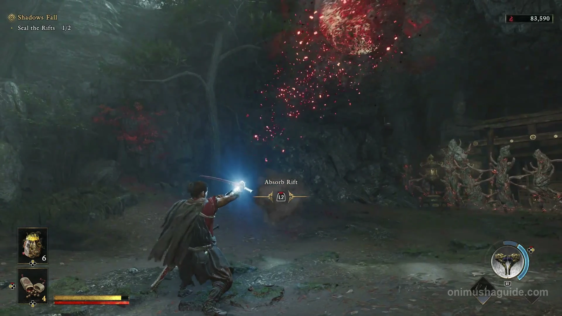 L2 Absorb Rift prompt at the shrine after the second arena's enemies are defeated