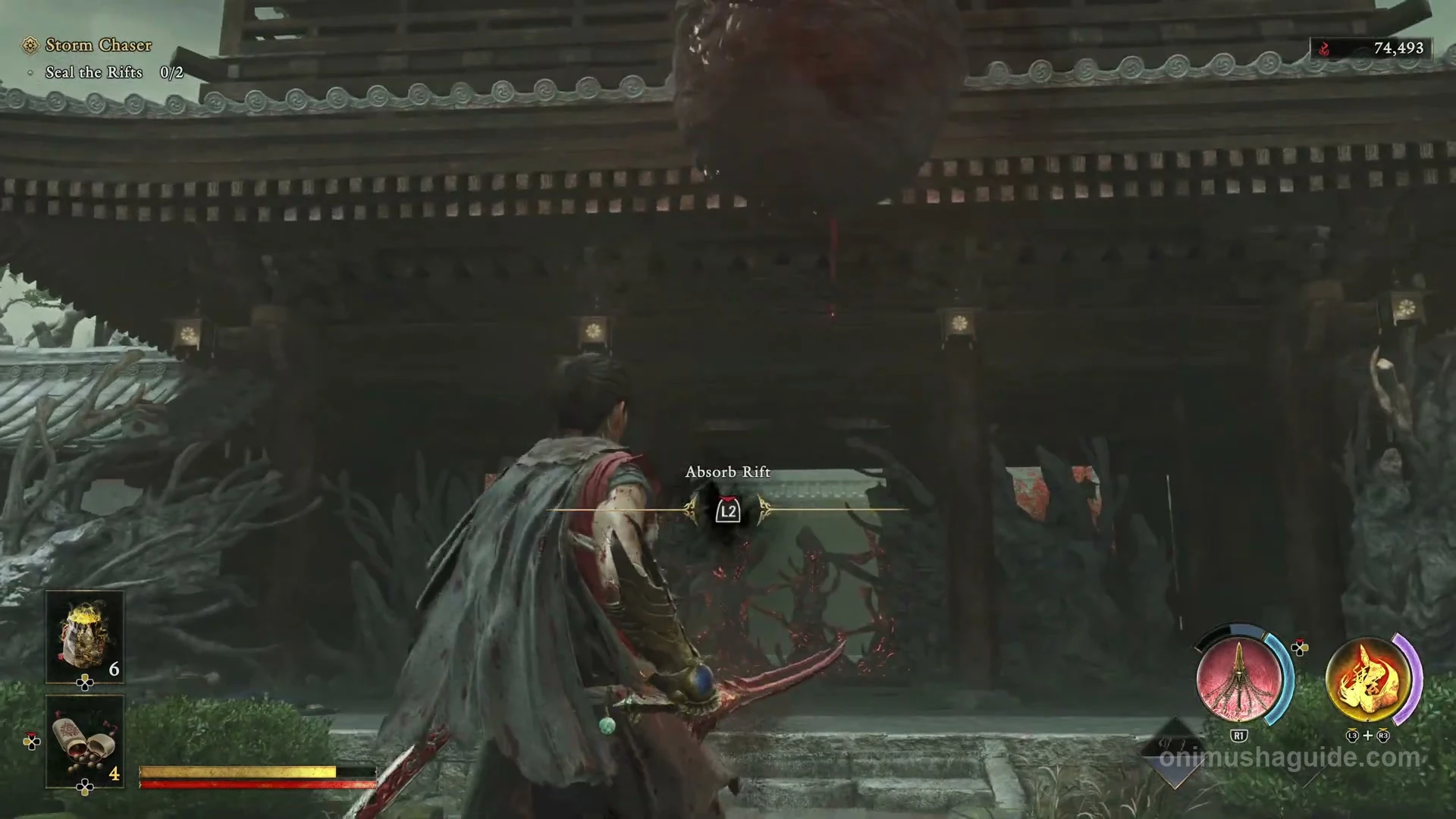 L2 Absorb Rift prompt at the cleared sphere in front of the large temple gate