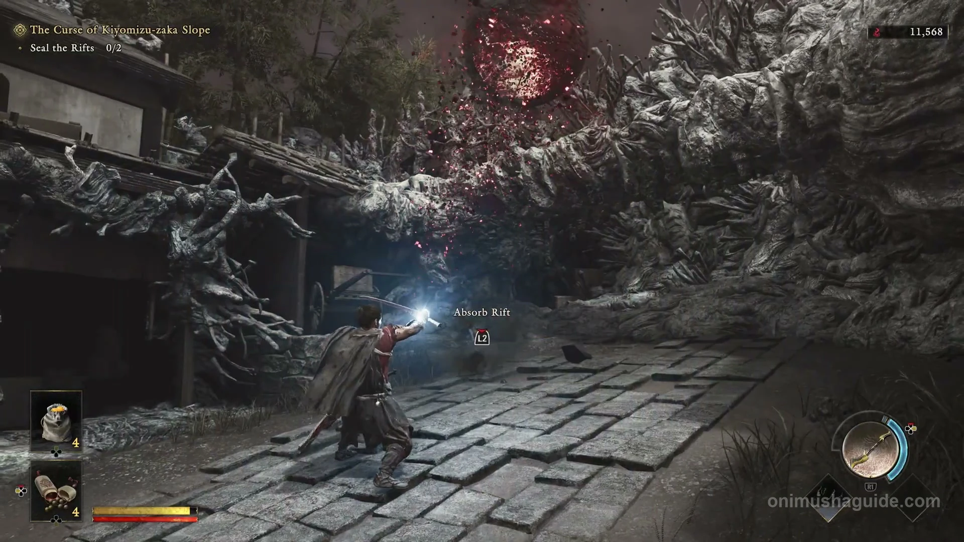Absorb Rift L2 prompt at the first Rift above the stone-paved street