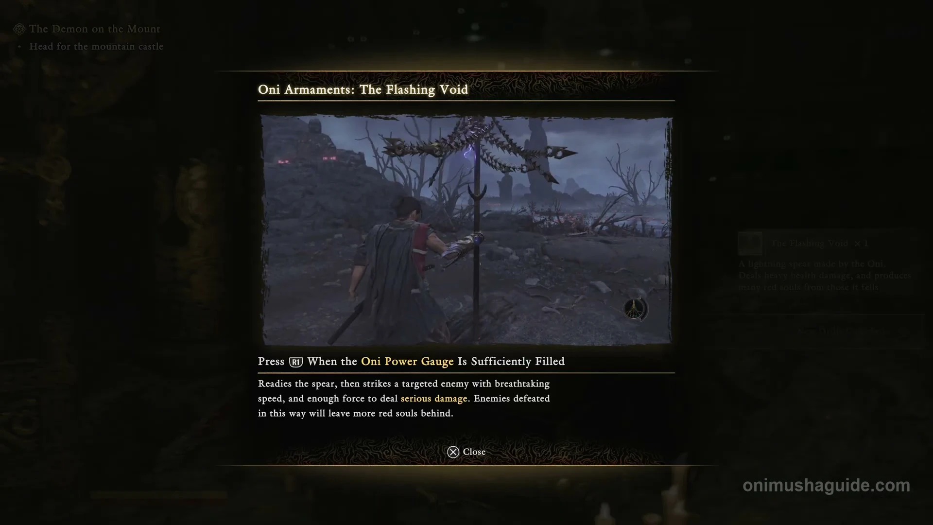 The Flashing Void tutorial showing R1 and the requirement for sufficient Oni Power