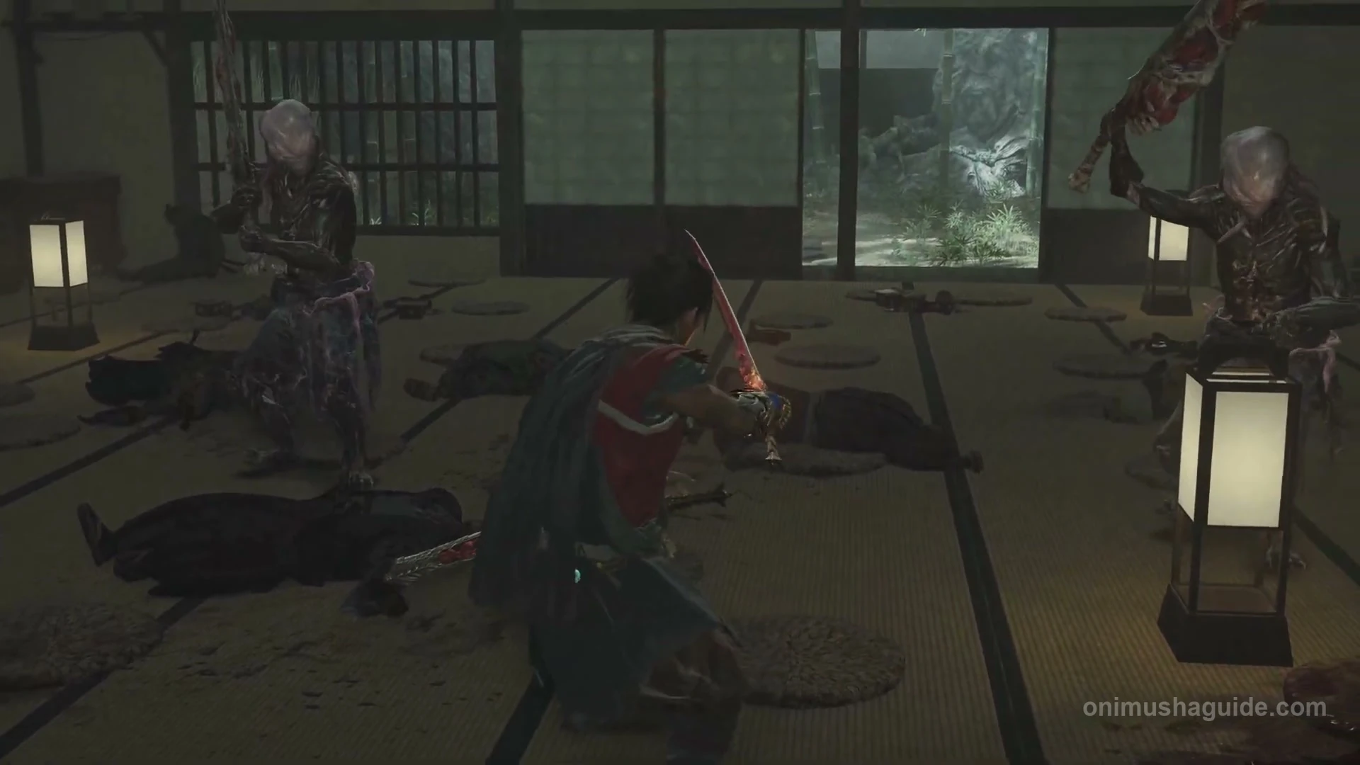Two Genma inside the mat-floored room after the Faceless reveal