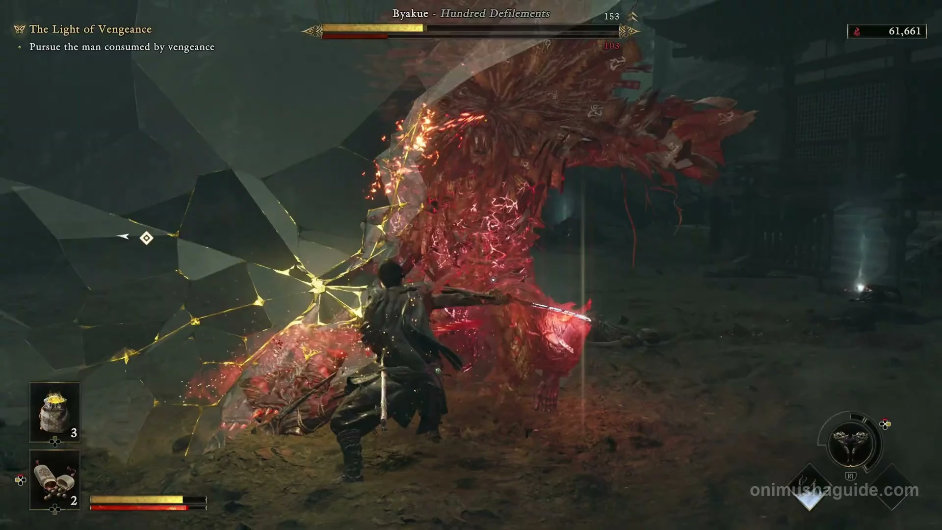 Square weak-point prompt on Byakue's glowing chest after Earth-Shakers