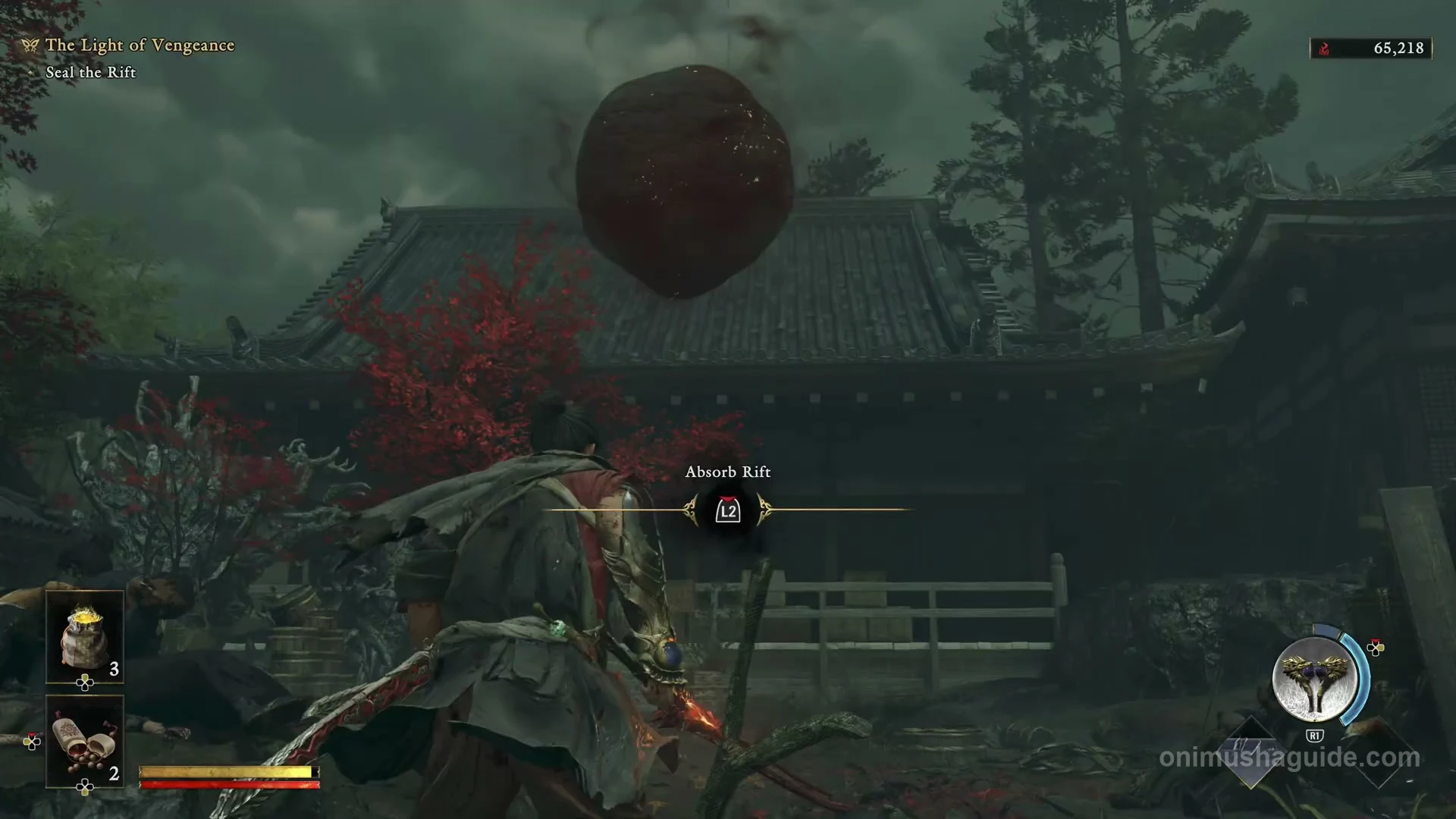 L2 Absorb Rift prompt beneath the darkened sphere after the courtyard enemies are defeated