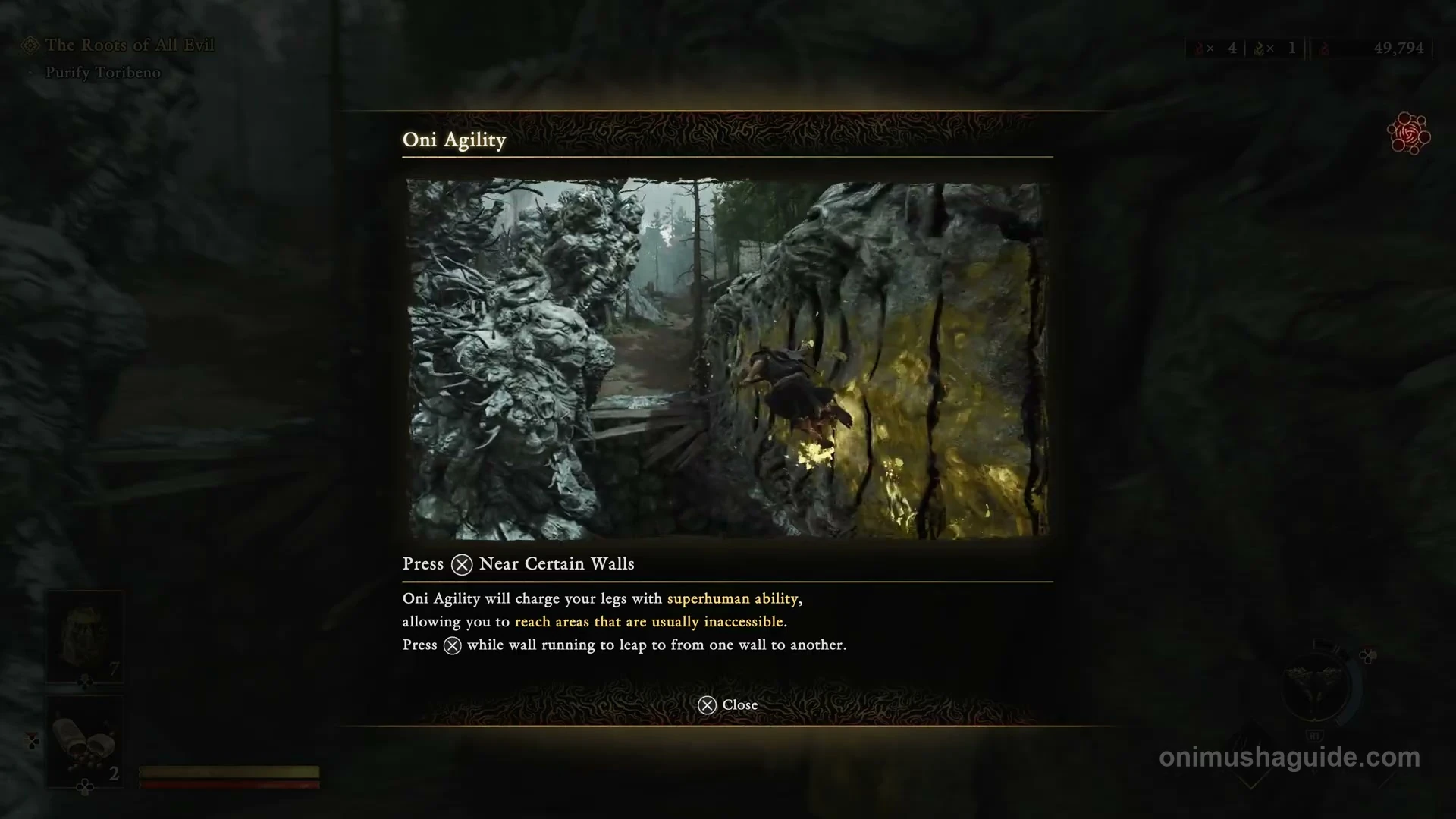 Oni Agility tutorial showing Cross near a wall and Cross while wall running