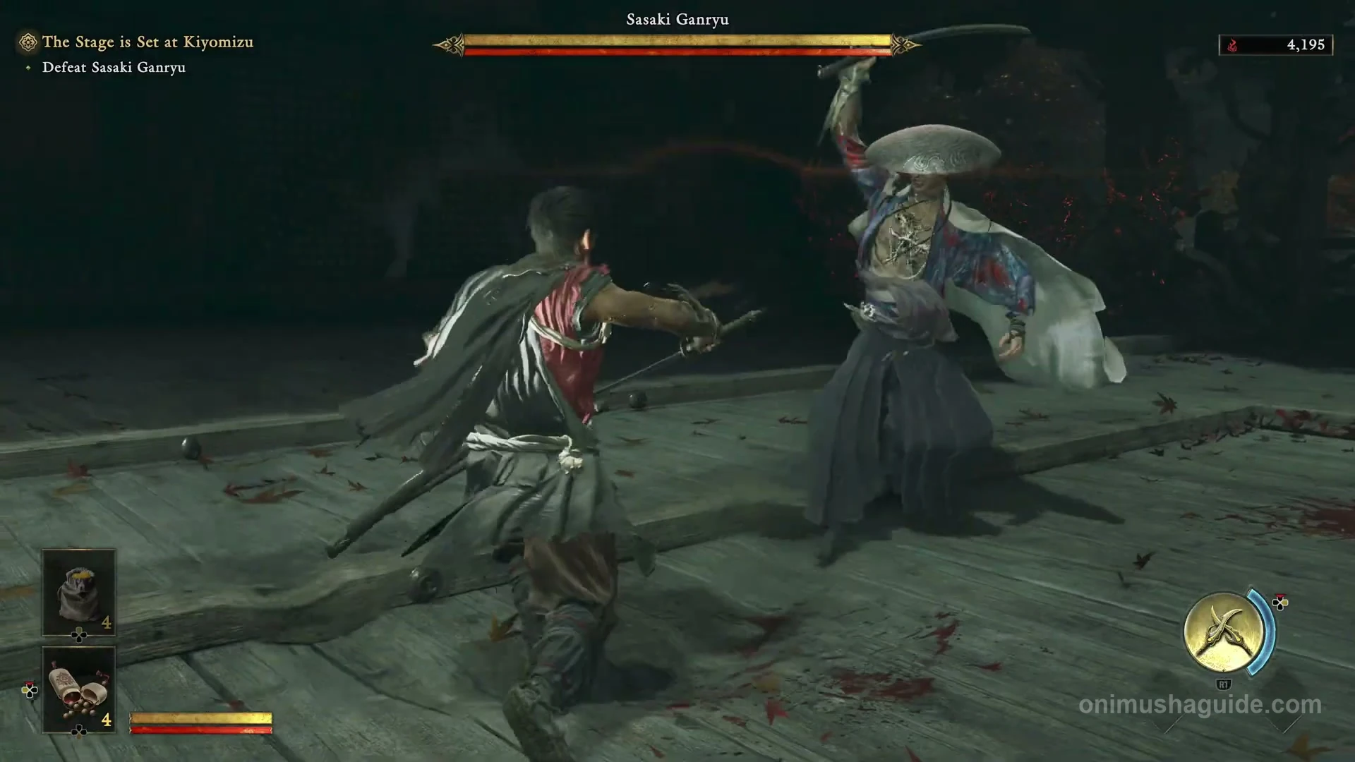 Sasaki Ganryu preparing a sword attack on the temple stage