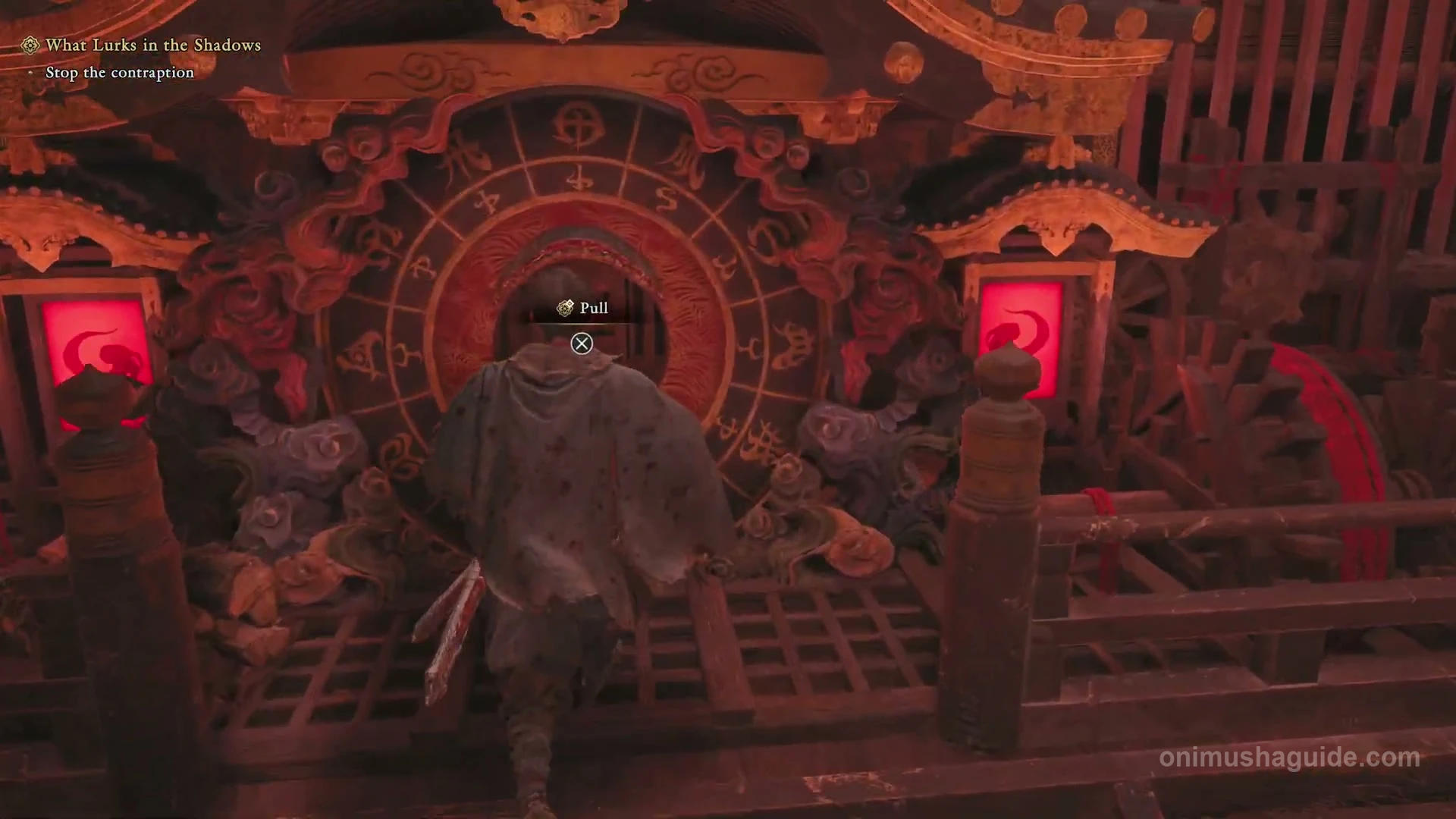 Cross Pull prompt on the mask at the center of the circular contraption