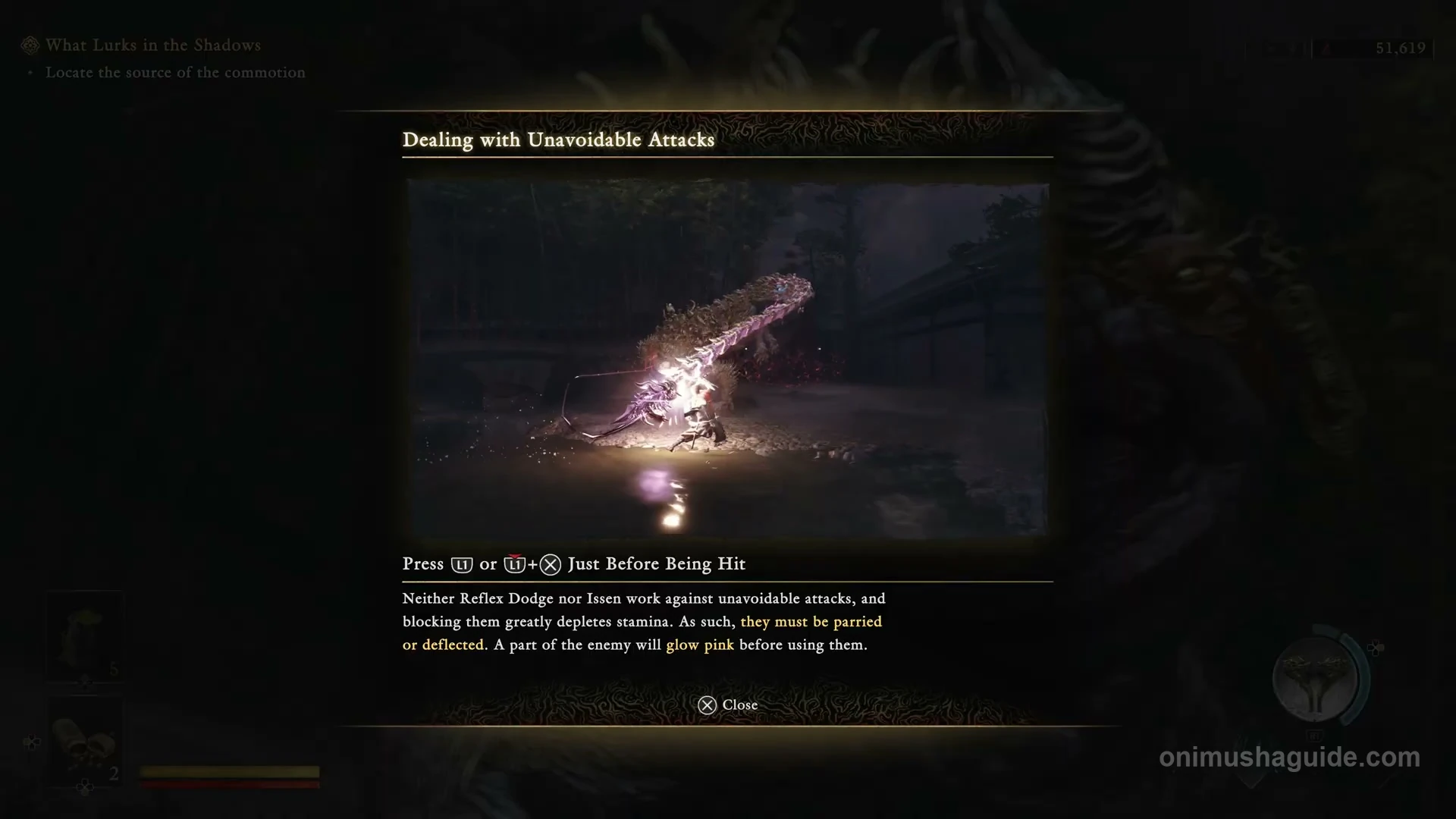 Tutorial explaining the pink warning and Parry or Deflect inputs for unavoidable attacks